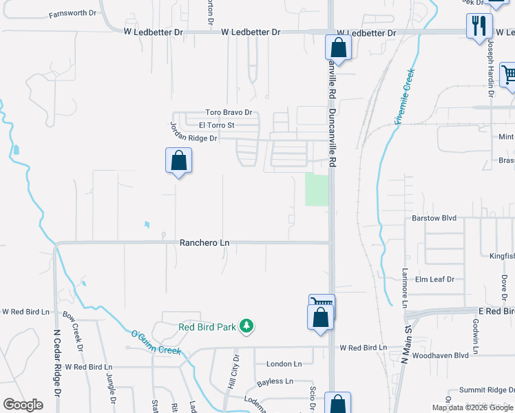 map of restaurants, bars, coffee shops, grocery stores, and more near 5237 Ranchero Lane in Dallas