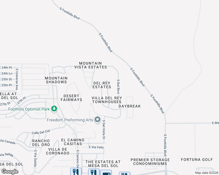 map of restaurants, bars, coffee shops, grocery stores, and more near 10226 South Del Rey Drive in Yuma