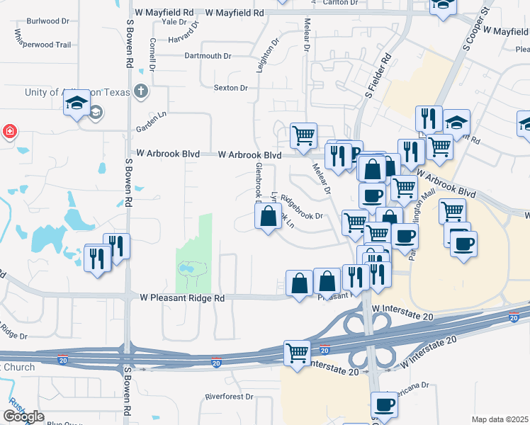 map of restaurants, bars, coffee shops, grocery stores, and more near 3911 Glenbrook Drive in Arlington