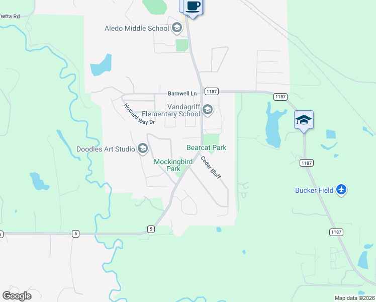 map of restaurants, bars, coffee shops, grocery stores, and more near 212 Farm to Market 5 in Aledo