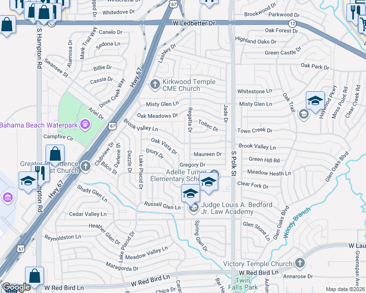 map of restaurants, bars, coffee shops, grocery stores, and more near 1408 Brook Valley Lane in Dallas