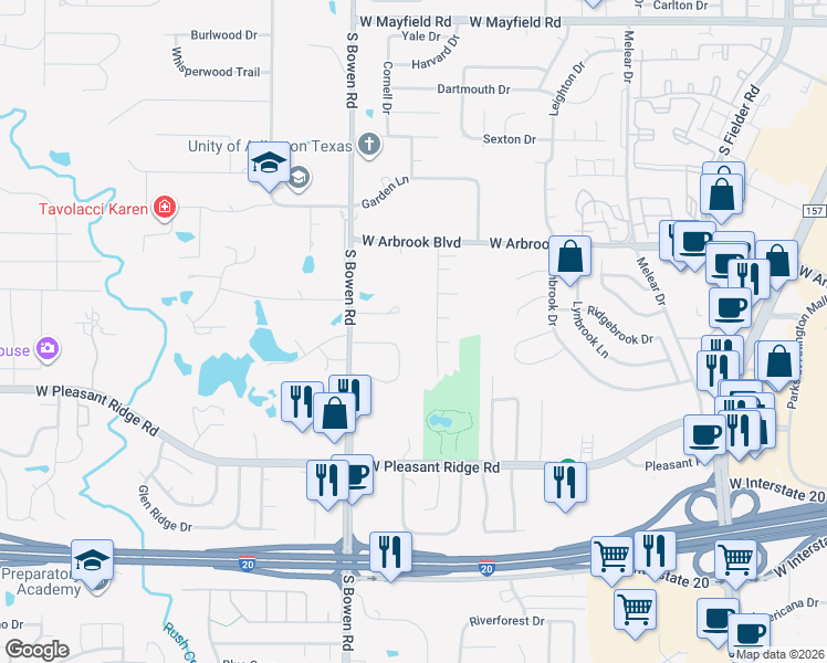 map of restaurants, bars, coffee shops, grocery stores, and more near 2409 Pleasant Circle North in Arlington