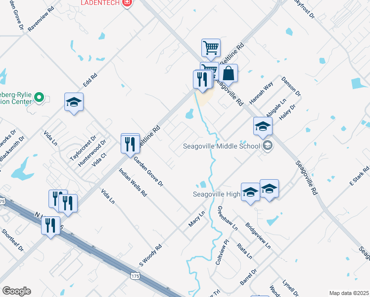 map of restaurants, bars, coffee shops, grocery stores, and more near 1313 Country Lane in Dallas