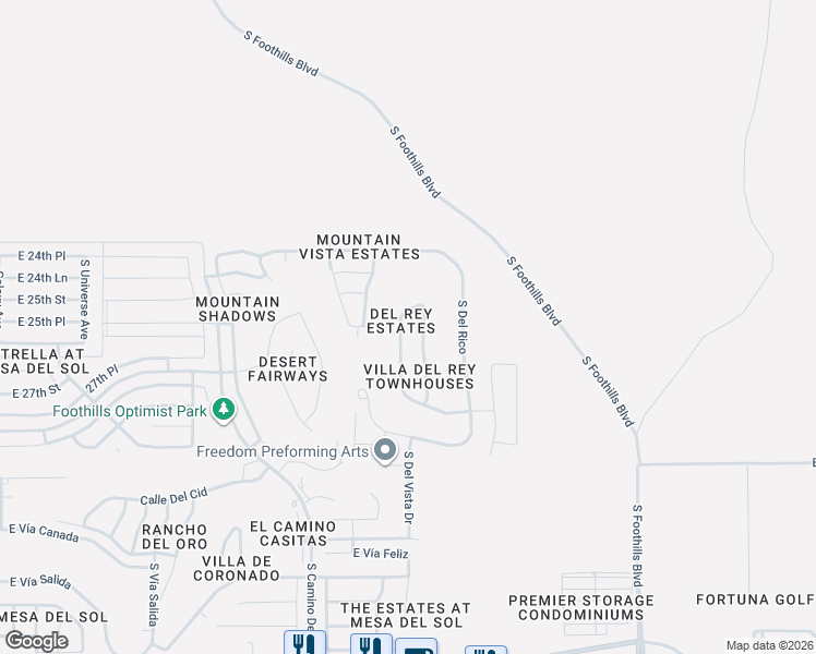 map of restaurants, bars, coffee shops, grocery stores, and more near 10223 South Del Rey Drive in Yuma