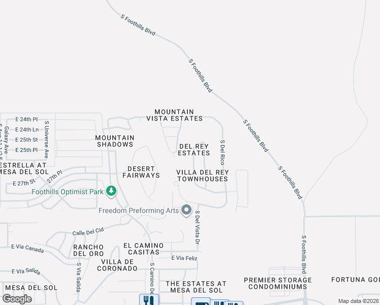 map of restaurants, bars, coffee shops, grocery stores, and more near 10101-10275 Del Rey Dr in Yuma