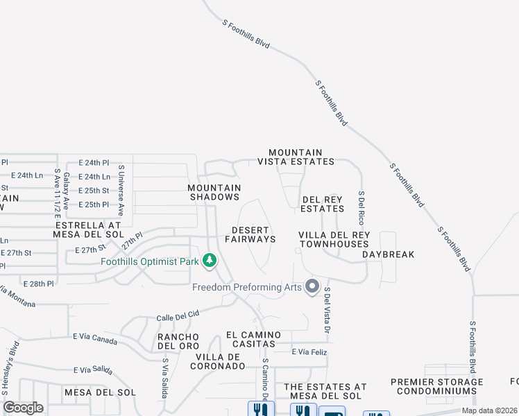 map of restaurants, bars, coffee shops, grocery stores, and more near 10264 Fairway Loop in Yuma