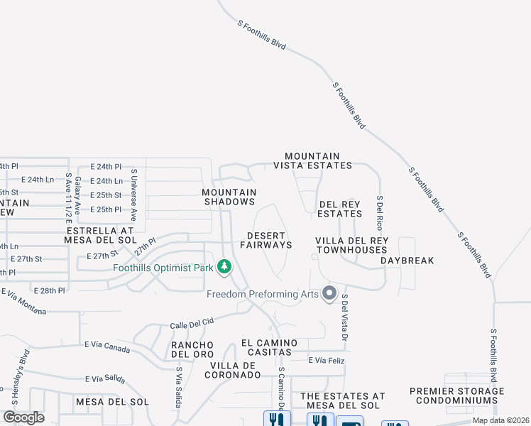 map of restaurants, bars, coffee shops, grocery stores, and more near 10264 Fairway Loop in Yuma