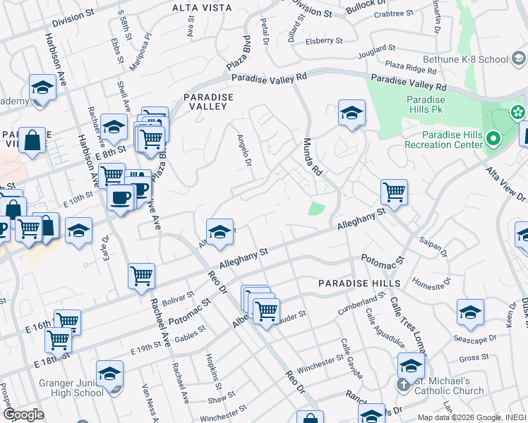 map of restaurants, bars, coffee shops, grocery stores, and more near 5984 Altamont Drive in San Diego