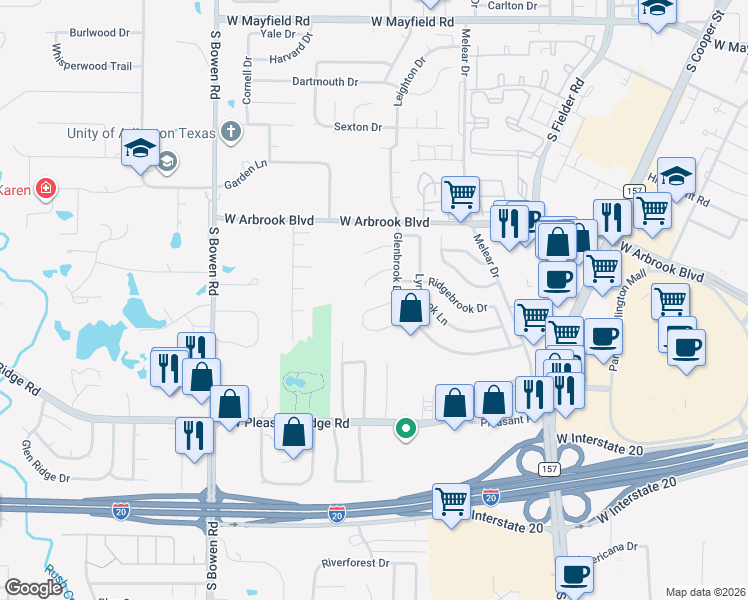 map of restaurants, bars, coffee shops, grocery stores, and more near 2011 North Meadow Way Circle in Arlington