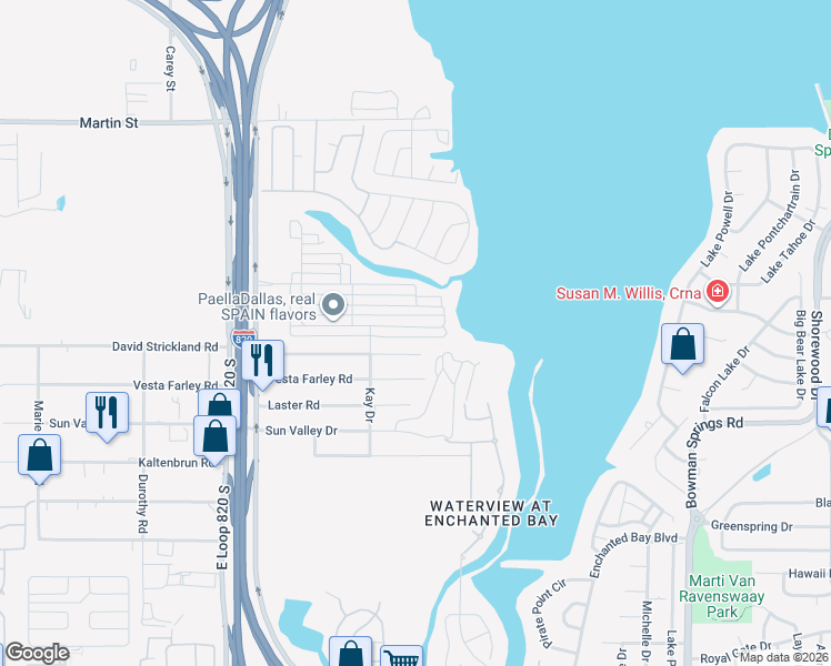 map of restaurants, bars, coffee shops, grocery stores, and more near 5652 Willamette Drive in Fort Worth