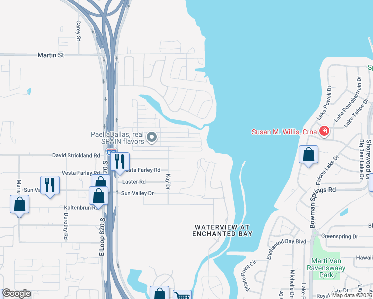 map of restaurants, bars, coffee shops, grocery stores, and more near 5652 Willamette Drive in Fort Worth