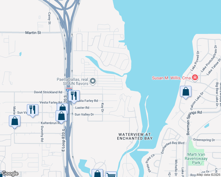 map of restaurants, bars, coffee shops, grocery stores, and more near 5652 Willamette Drive in Fort Worth