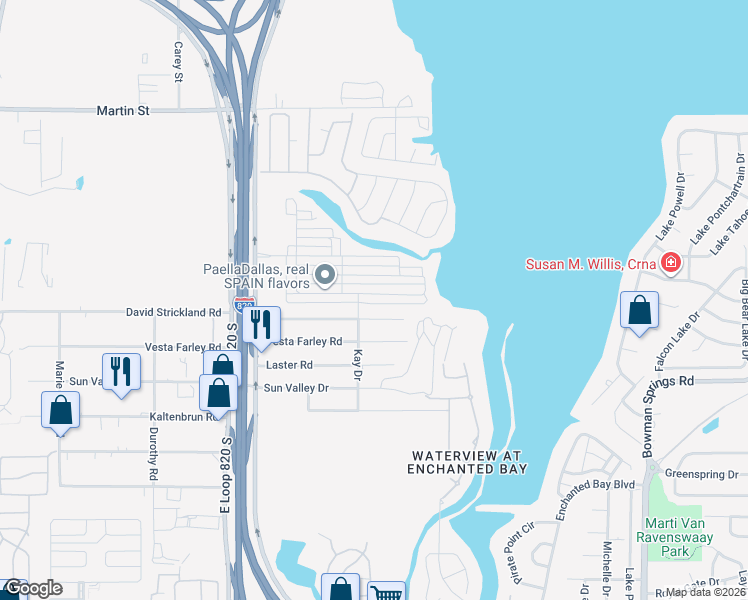 map of restaurants, bars, coffee shops, grocery stores, and more near 5652 Willamette Drive in Fort Worth