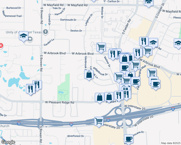 map of restaurants, bars, coffee shops, grocery stores, and more near 3904 Lynbrook Lane in Arlington