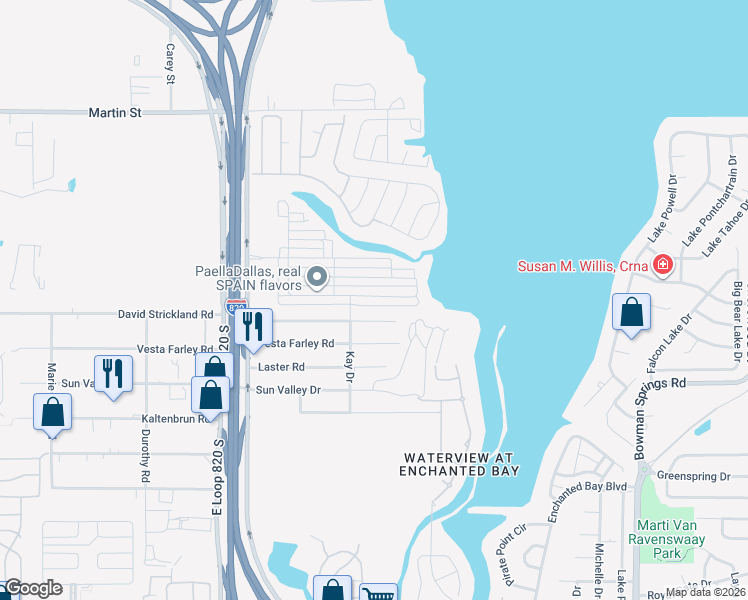 map of restaurants, bars, coffee shops, grocery stores, and more near 5652 Willamette Drive in Fort Worth