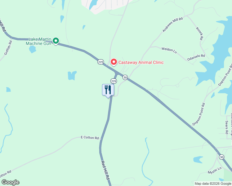 map of restaurants, bars, coffee shops, grocery stores, and more near 46 Andrews Mill Road in Tallassee
