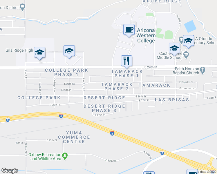 map of restaurants, bars, coffee shops, grocery stores, and more near 2541 Cheyenne Avenue in Yuma
