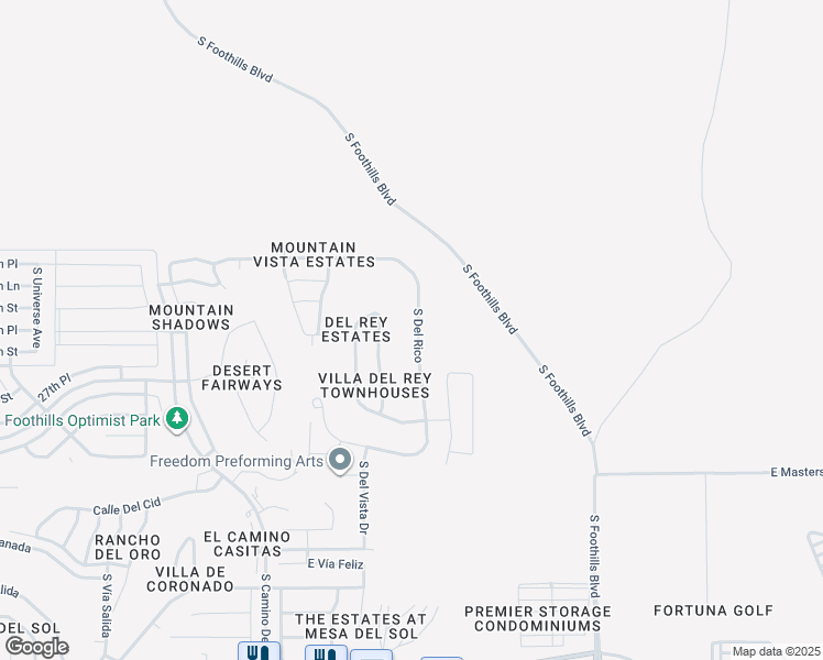 map of restaurants, bars, coffee shops, grocery stores, and more near 10246 South Del Rico in Yuma
