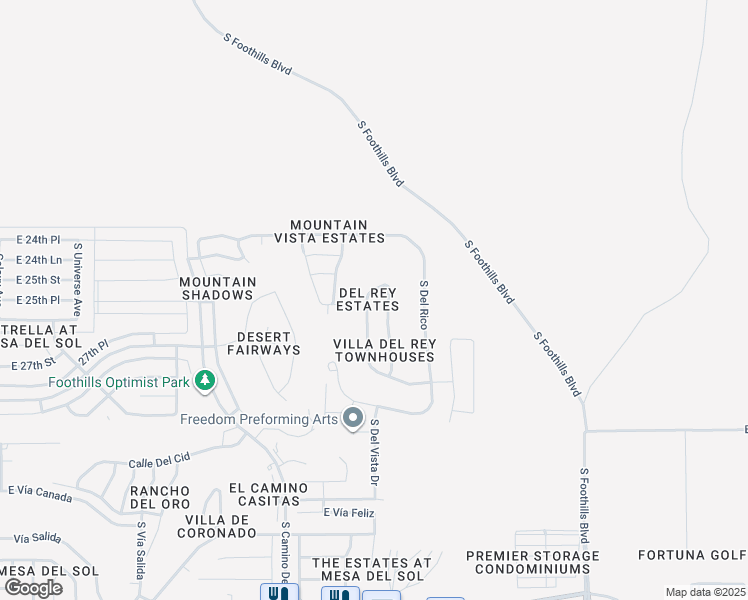 map of restaurants, bars, coffee shops, grocery stores, and more near 10223 South Del Rey Drive in Yuma