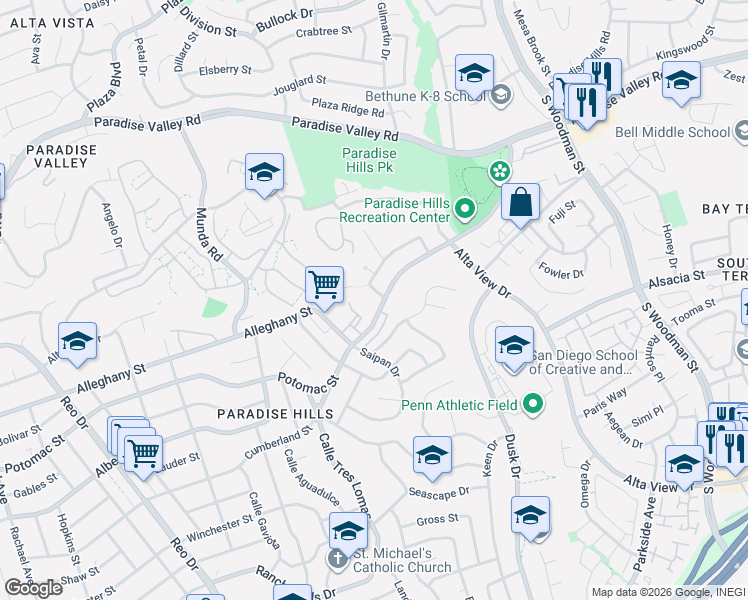 map of restaurants, bars, coffee shops, grocery stores, and more near 2252 Calle Chanate in San Diego