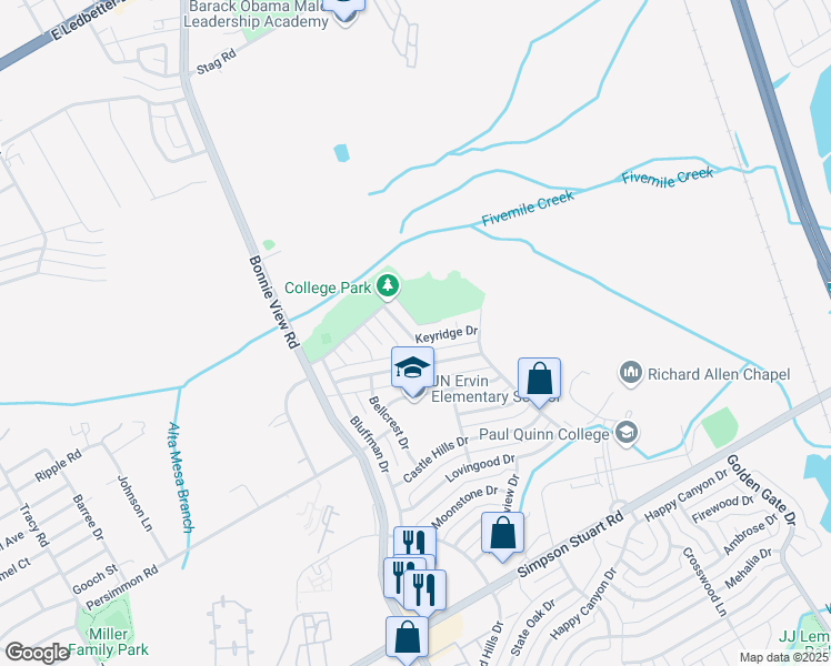 map of restaurants, bars, coffee shops, grocery stores, and more near 3511 Keyridge Drive in Dallas
