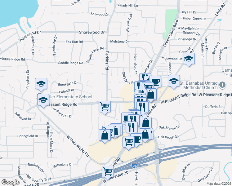 map of restaurants, bars, coffee shops, grocery stores, and more near 5904 Shamrock Drive in Arlington