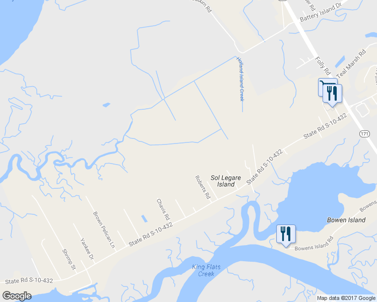 map of restaurants, bars, coffee shops, grocery stores, and more near 1908 State Road S-10-432 in Charleston