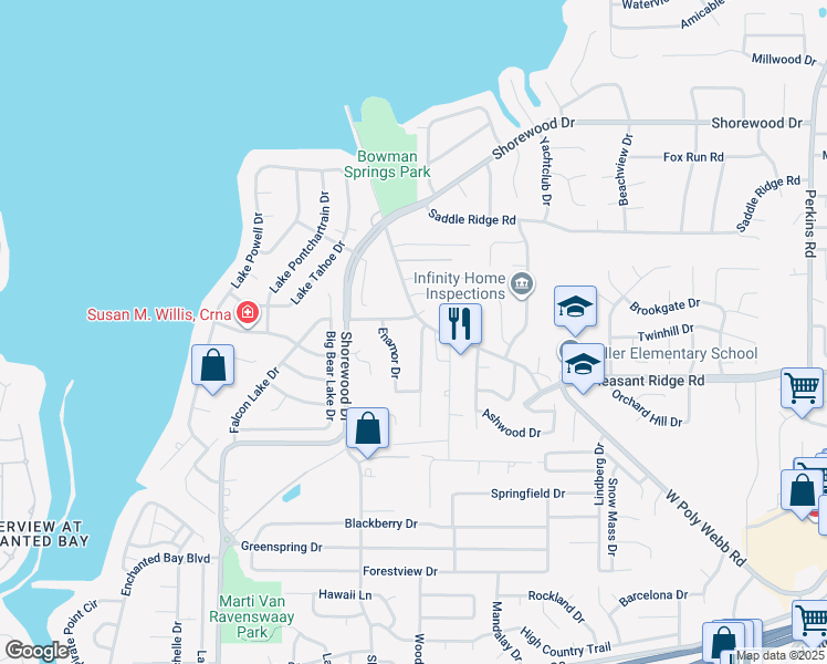 map of restaurants, bars, coffee shops, grocery stores, and more near 6801 West Poly Webb Road in Arlington
