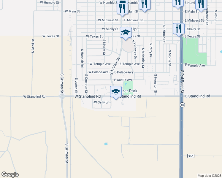 map of restaurants, bars, coffee shops, grocery stores, and more near 209 West Castle Avenue in Hobbs