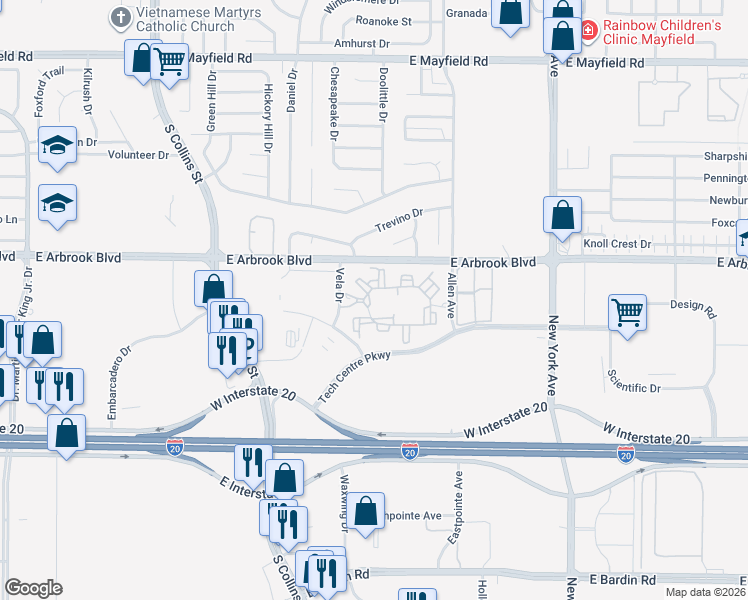 map of restaurants, bars, coffee shops, grocery stores, and more near 3700 Suntree Court in Arlington
