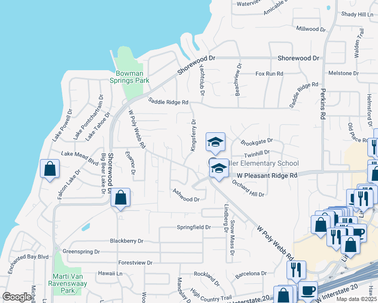 map of restaurants, bars, coffee shops, grocery stores, and more near 4116 Kingsferry Drive in Arlington