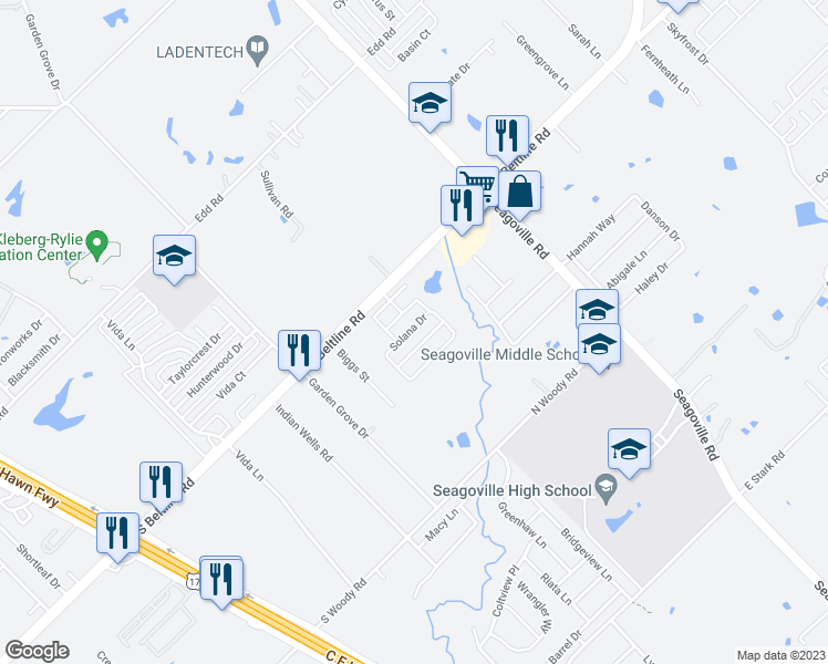 map of restaurants, bars, coffee shops, grocery stores, and more near 1205 Solana Drive in Dallas
