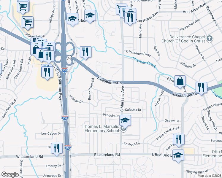 map of restaurants, bars, coffee shops, grocery stores, and more near 603 Glen Arbor Drive in Dallas
