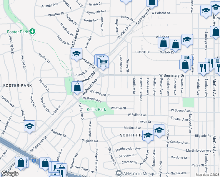 map of restaurants, bars, coffee shops, grocery stores, and more near 4320 Wilson Lane in Fort Worth
