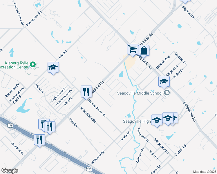 map of restaurants, bars, coffee shops, grocery stores, and more near 13614 Seacrest Lane in Dallas