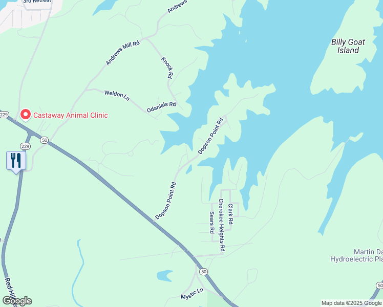 map of restaurants, bars, coffee shops, grocery stores, and more near 349 Dopson Point Road in Tallassee