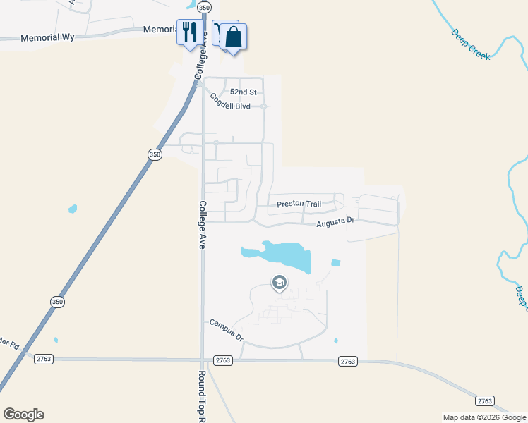 map of restaurants, bars, coffee shops, grocery stores, and more near 1601-1699 Preston Trail in Snyder