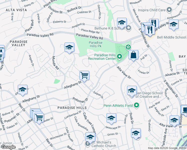 map of restaurants, bars, coffee shops, grocery stores, and more near 2216 Calle Chanate in San Diego