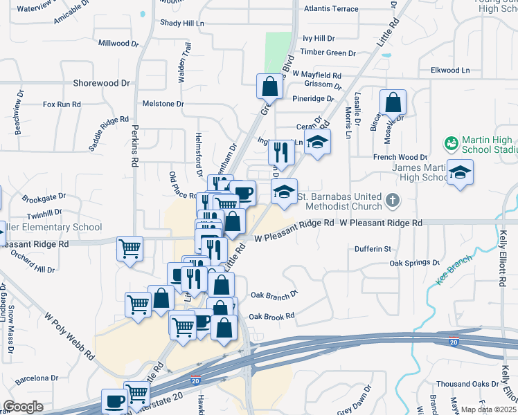 map of restaurants, bars, coffee shops, grocery stores, and more near 4000 Little Road in Arlington