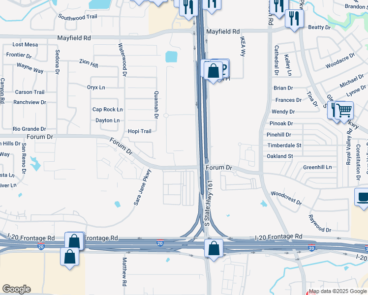 map of restaurants, bars, coffee shops, grocery stores, and more near 3560 Quannah Drive in Grand Prairie