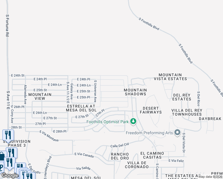 map of restaurants, bars, coffee shops, grocery stores, and more near 10181 South Universe Avenue in Yuma