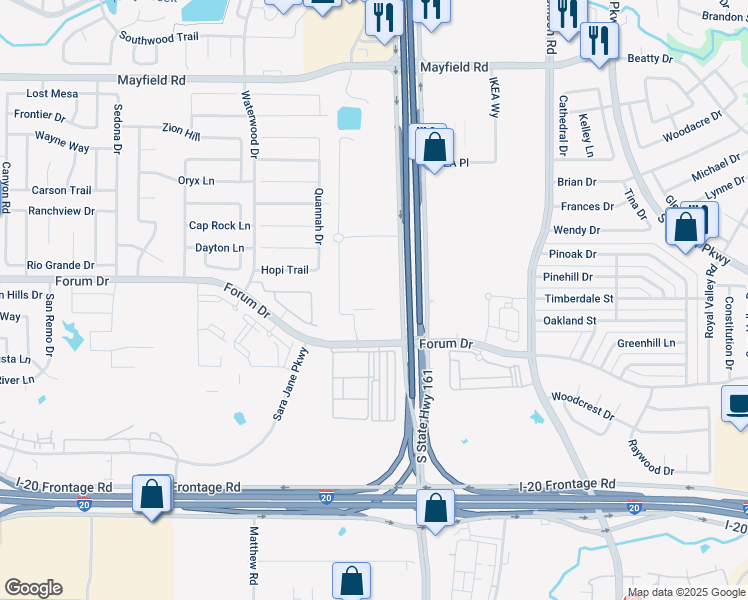 map of restaurants, bars, coffee shops, grocery stores, and more near 3711 South State Highway 161 in Grand Prairie