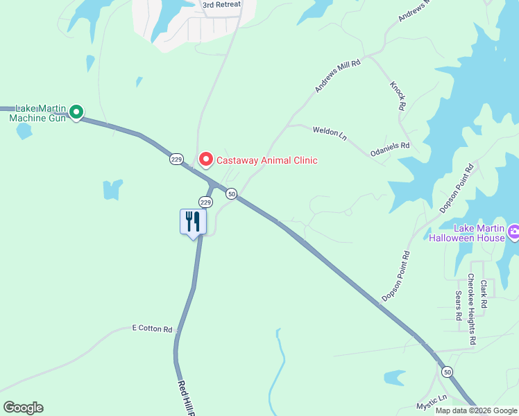 map of restaurants, bars, coffee shops, grocery stores, and more near 241 Martin Dam Road in Tallassee