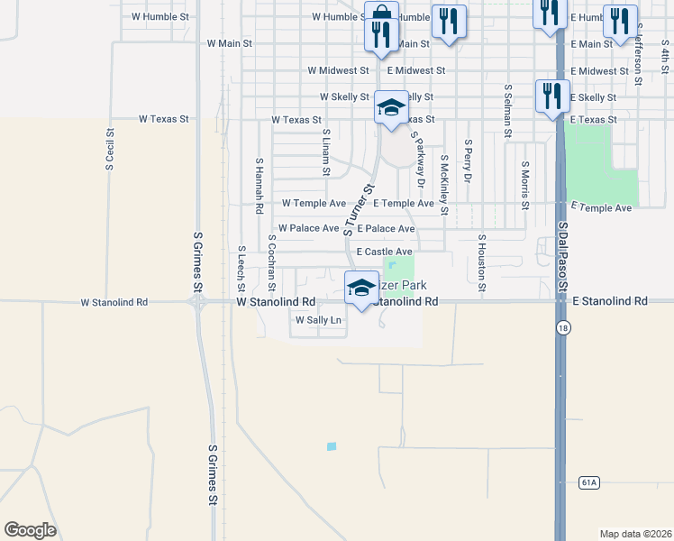 map of restaurants, bars, coffee shops, grocery stores, and more near 209 West Castle Avenue in Hobbs