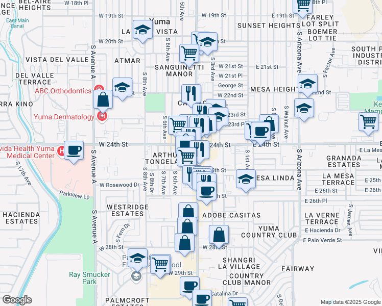 map of restaurants, bars, coffee shops, grocery stores, and more near 2420 S 4th Ave in Yuma