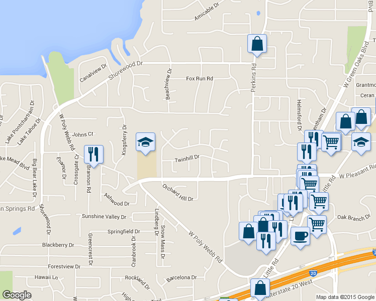 map of restaurants, bars, coffee shops, grocery stores, and more near 6308 Brookgate Drive in Arlington