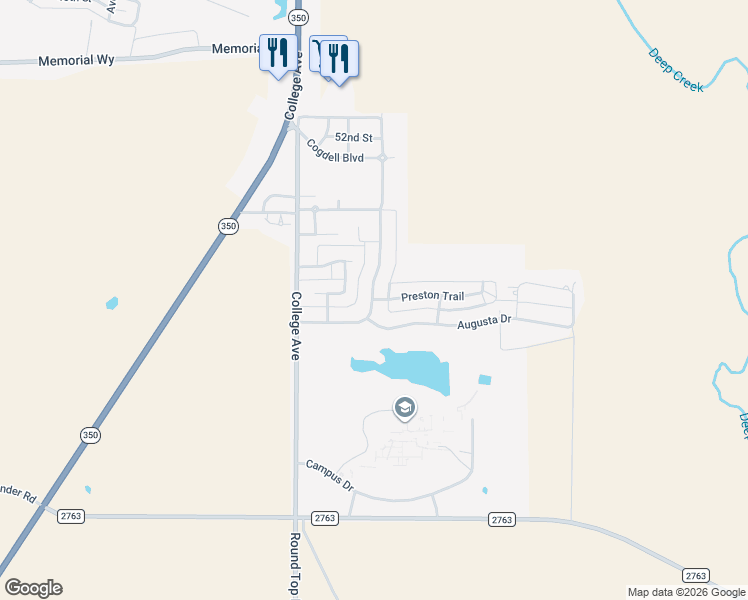 map of restaurants, bars, coffee shops, grocery stores, and more near 1699 Preston Trail in Snyder