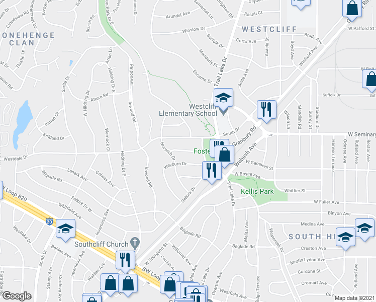 map of restaurants, bars, coffee shops, grocery stores, and more near 3828 Heywood Avenue in Fort Worth