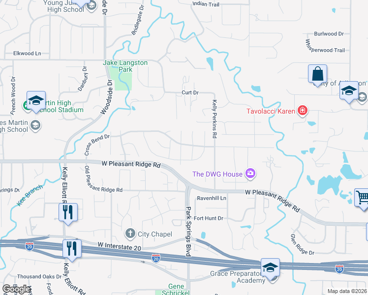 map of restaurants, bars, coffee shops, grocery stores, and more near 3704 Cross Bend Drive in Arlington