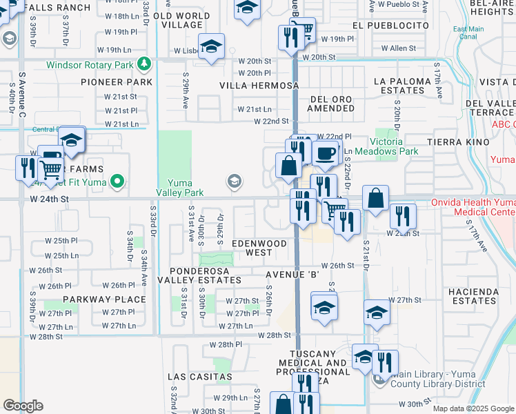 map of restaurants, bars, coffee shops, grocery stores, and more near 2403 South 27th Avenue in Yuma